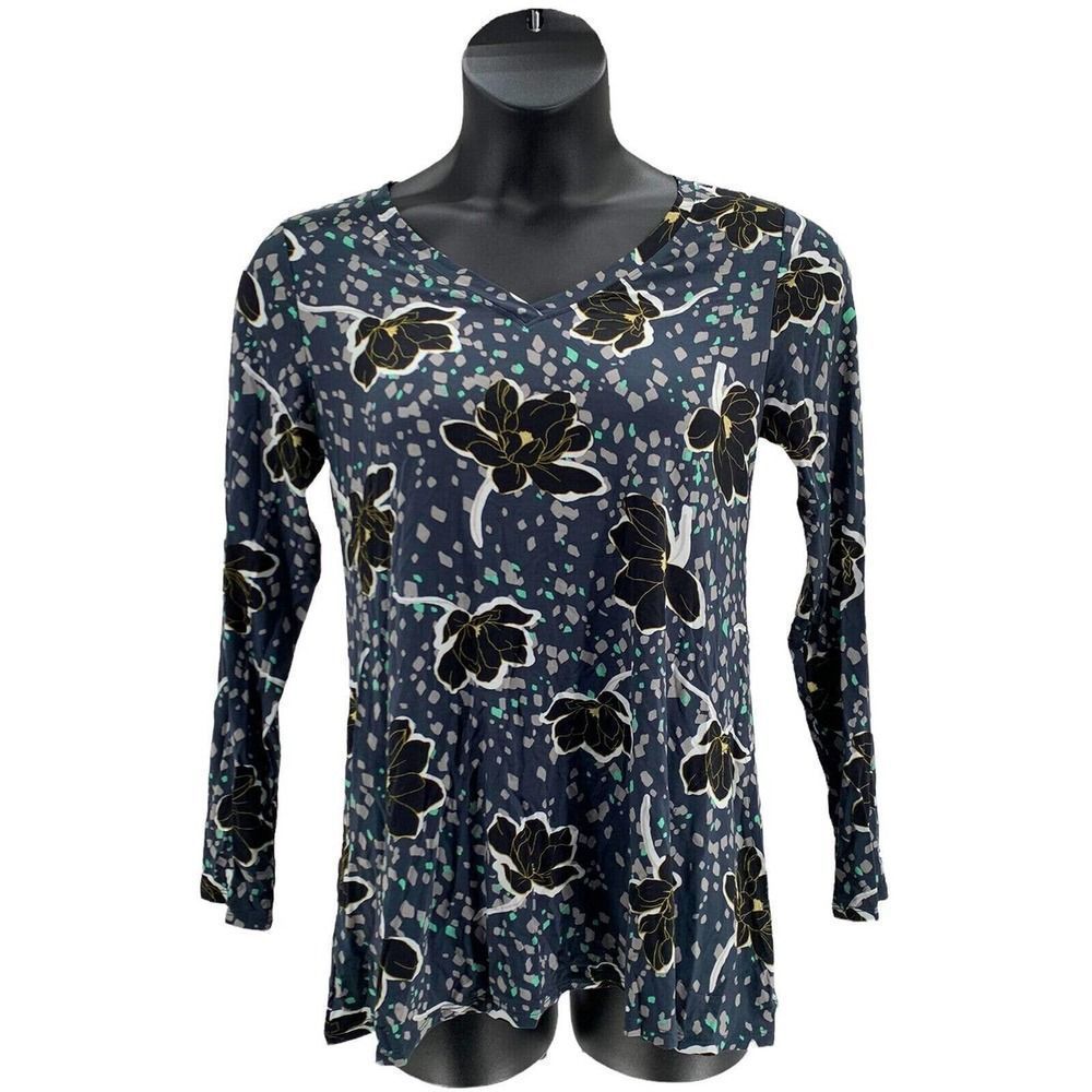 LOGO women Floral Split Back Top  by Lori Goldstein Rayon 230  Shadow